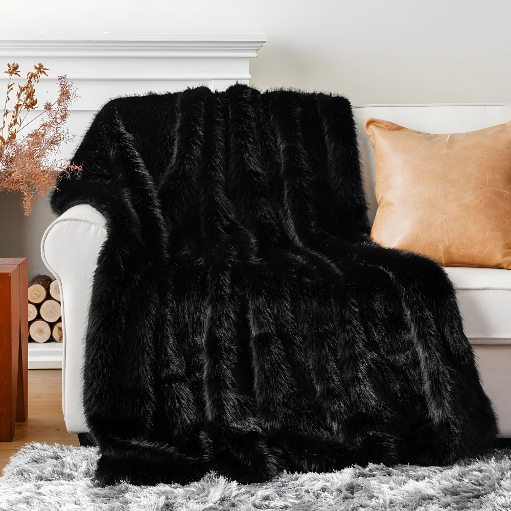 Kunstfell - Wurfdecke plüsch Mink-Look mit