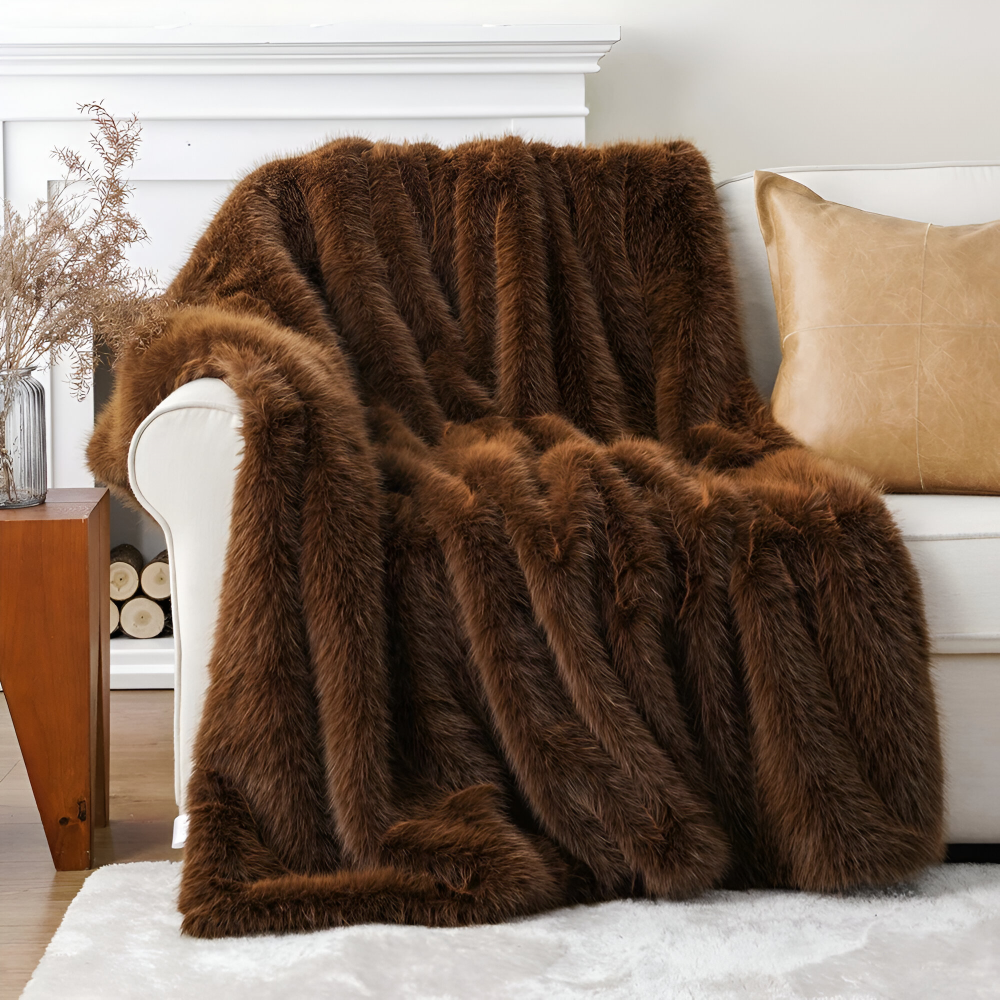 Kunstfell - Wurfdecke plüsch Mink-Look mit