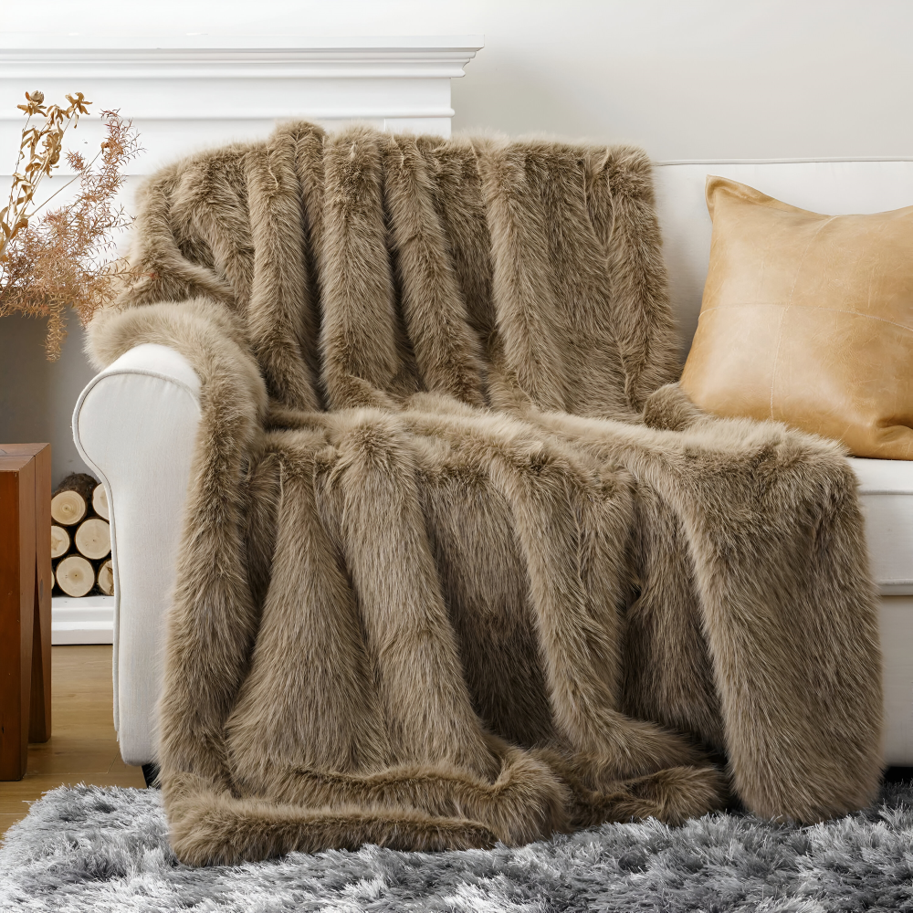 Kunstfell - Wurfdecke plüsch Mink-Look mit