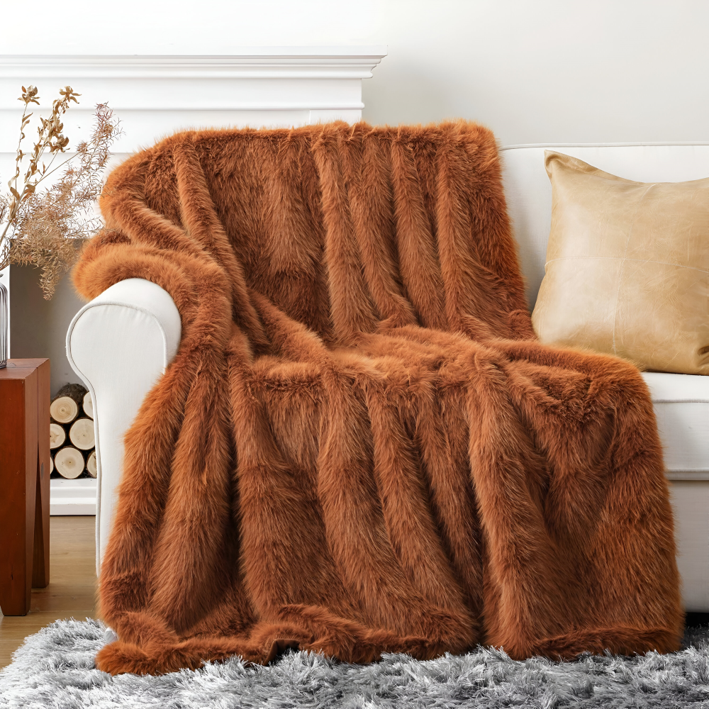 Kunstfell - Wurfdecke plüsch Mink-Look mit