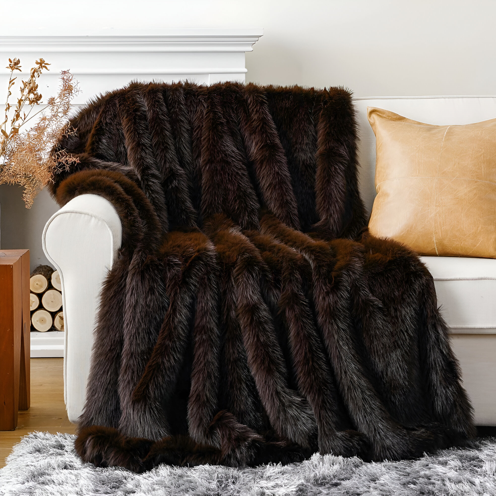Kunstfell - Wurfdecke plüsch Mink-Look mit