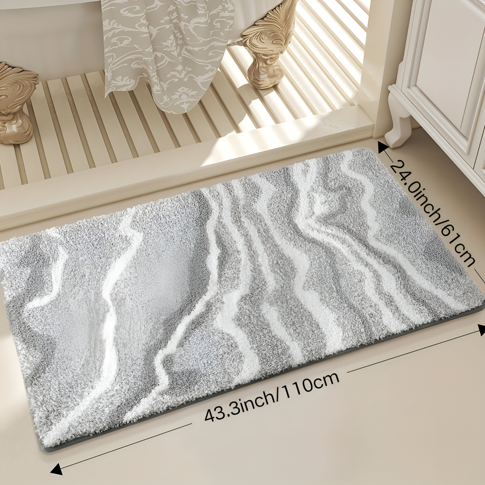 Marmor Design Plüsch Rutschfeste Badematte - Absorbierende Polyester Rechteckig Badematte