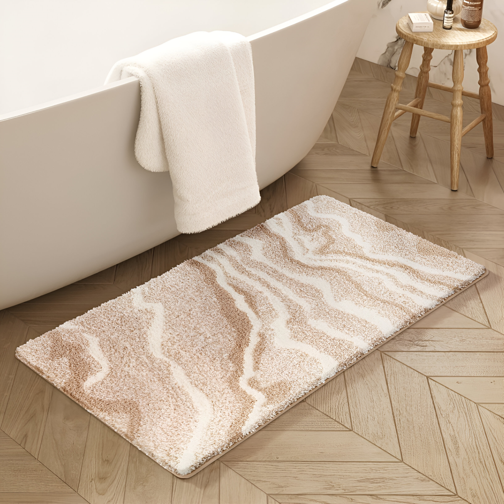 Marmor Design Plüsch Rutschfeste Badematte - Absorbierende Polyester Rechteckig Badematte