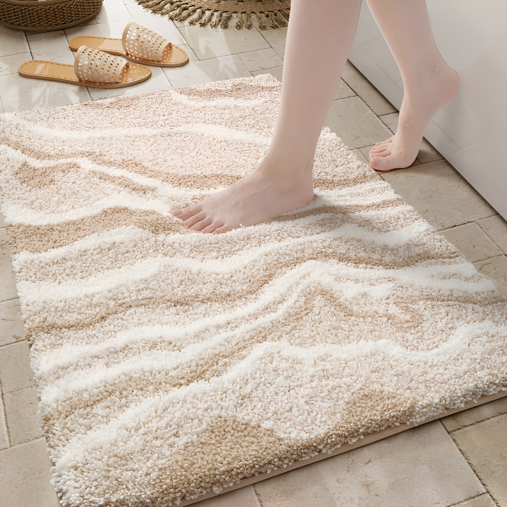 Marmor Design Plüsch Rutschfeste Badematte - Absorbierende Polyester Rechteckig Badematte