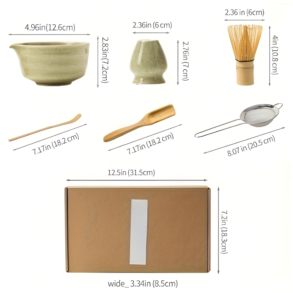 4/5/6-tlg. Matcha Set – Keramik & Bambus Tee-Zubehör inkl. Besen &  Halter