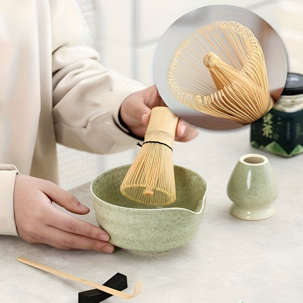 4/5/6-tlg. Matcha Set – Keramik & Bambus Tee-Zubehör inkl. Besen &  Halter