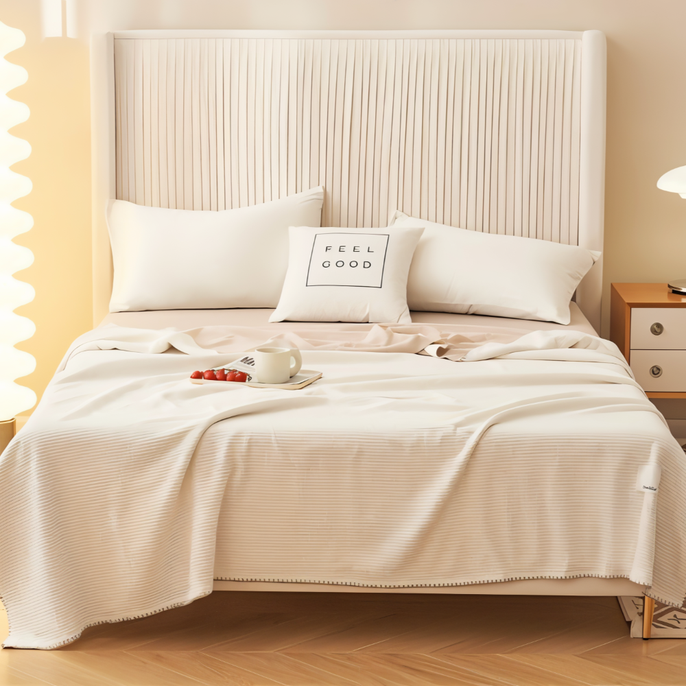Milky - Waffel Plaid - Doppellagige Fleece Decke aus