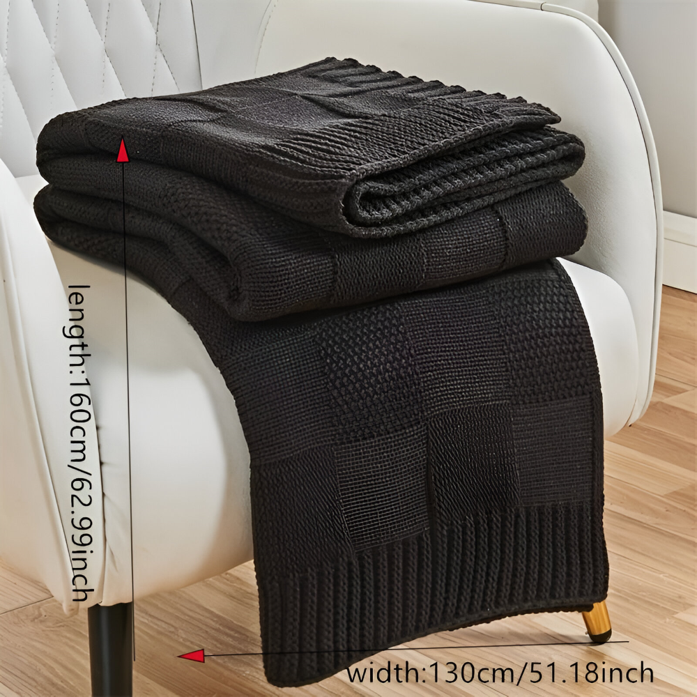 MonoKnit Plaid  -  Weiß Schwarz Gestrickt Throw für Bett - Solide Acryl Fleece Blanket