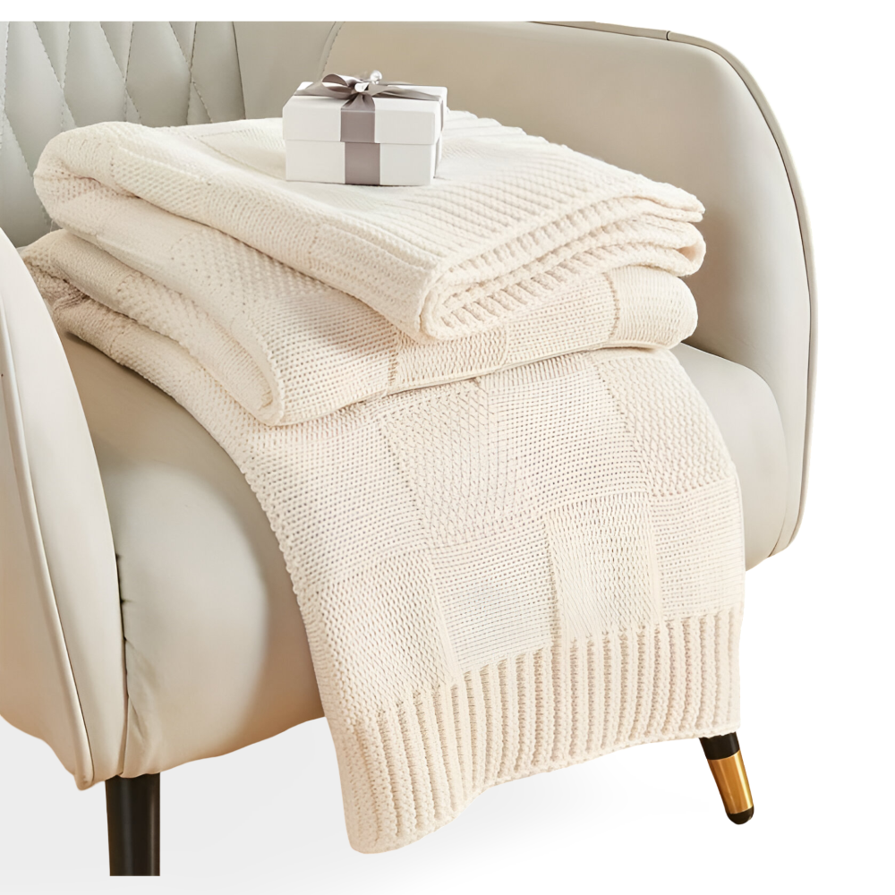 MonoKnit Plaid  -  Weiß Schwarz Gestrickt Throw für Bett - Solide Acryl Fleece Blanket