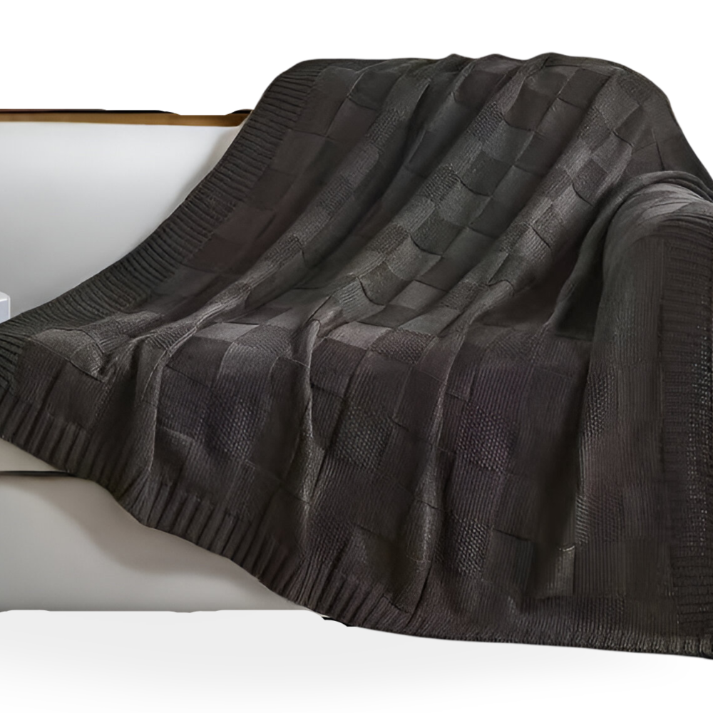 MonoKnit Plaid  -  Weiß Schwarz Gestrickt Throw für Bett - Solide Acryl Fleece Blanket