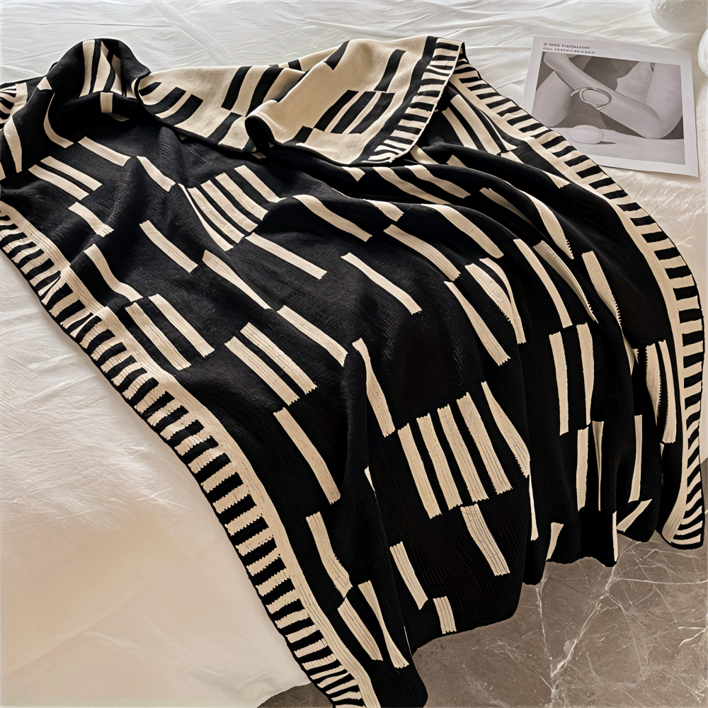Neutral - Dash Plaid - Schwarz/Beige Strickdecke aus Acryl