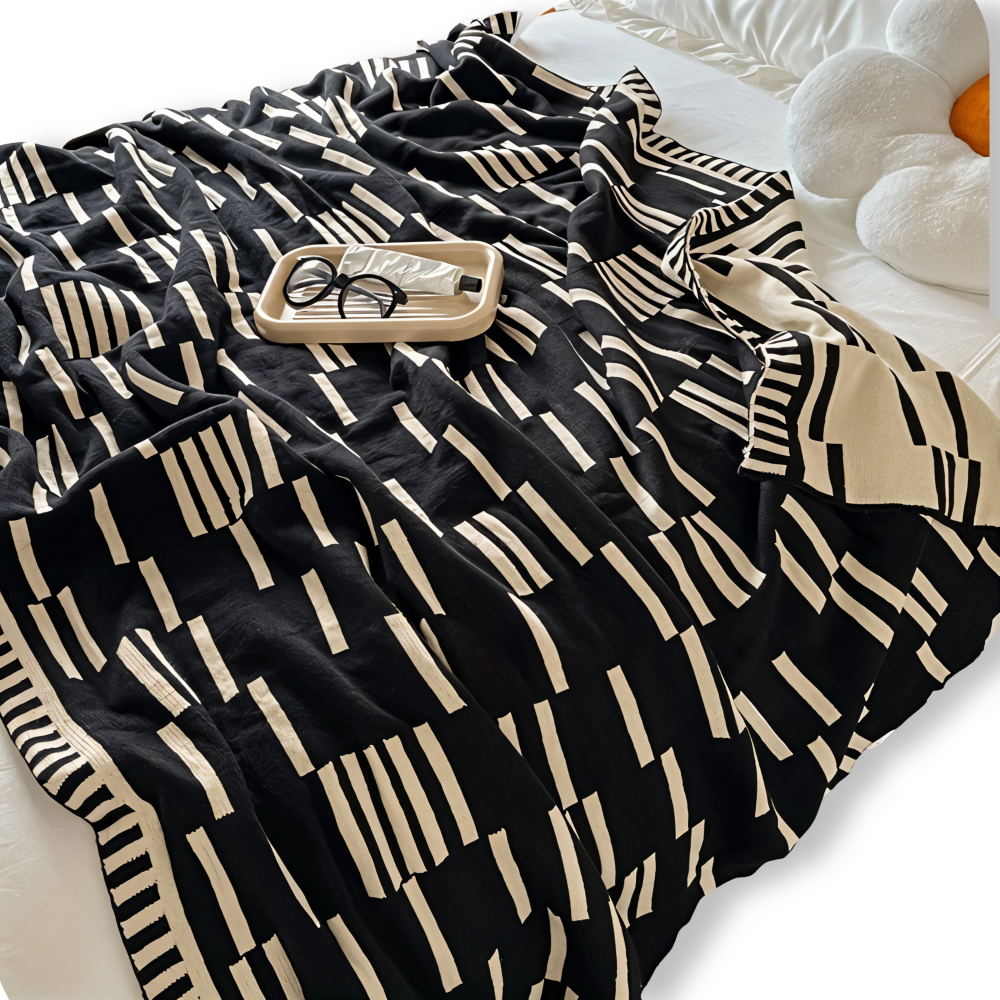 Neutral - Dash Plaid - Schwarz/Beige Strickdecke aus Acryl