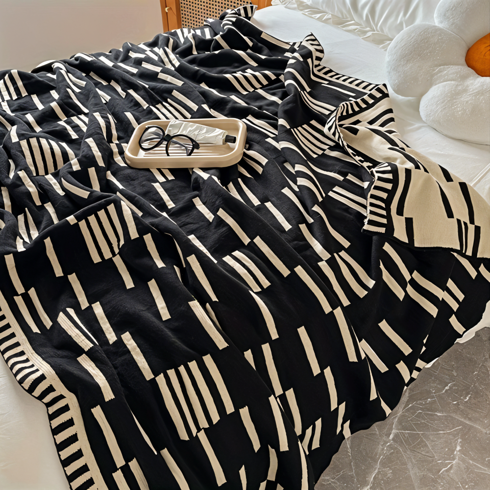 Neutral - Dash Plaid - Schwarz/Beige Strickdecke aus Acryl
