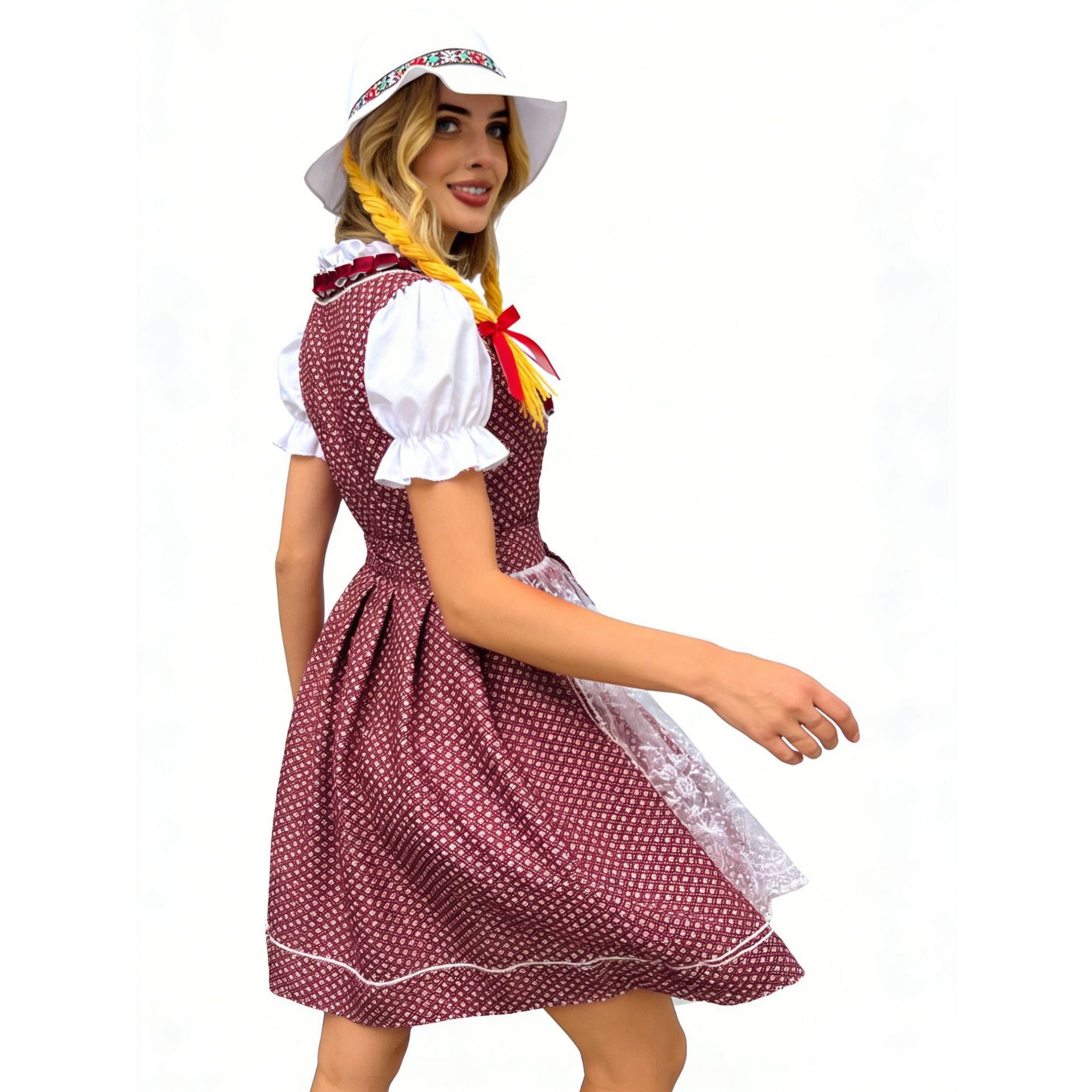Damen Dirndlkleid mit Herzausschnitt und Spitzen-Schürze