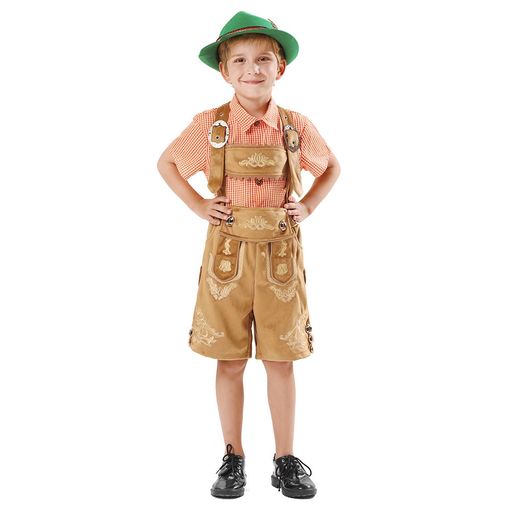 Kurze Kinderlederhose mit Stickerei für Jungen