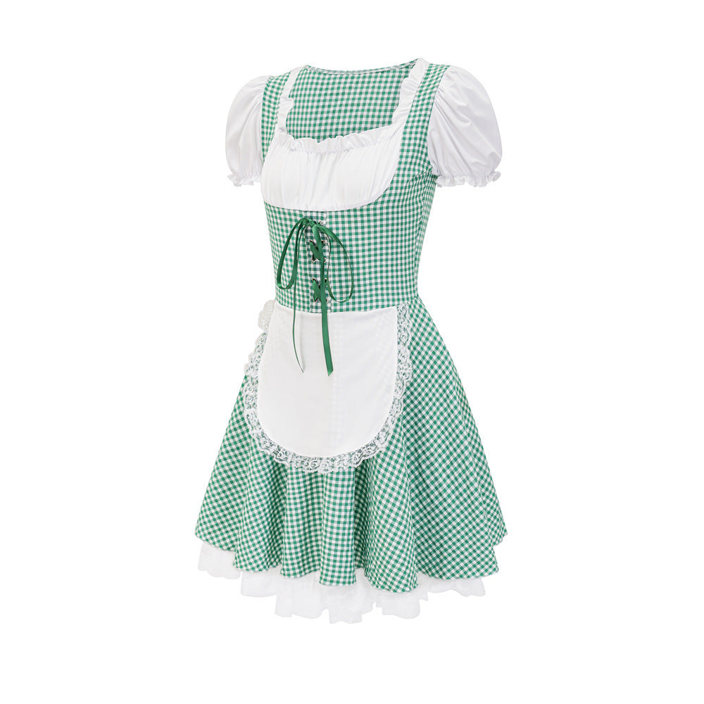Damen Dirndl mit Karomuster und Rüschendetails
