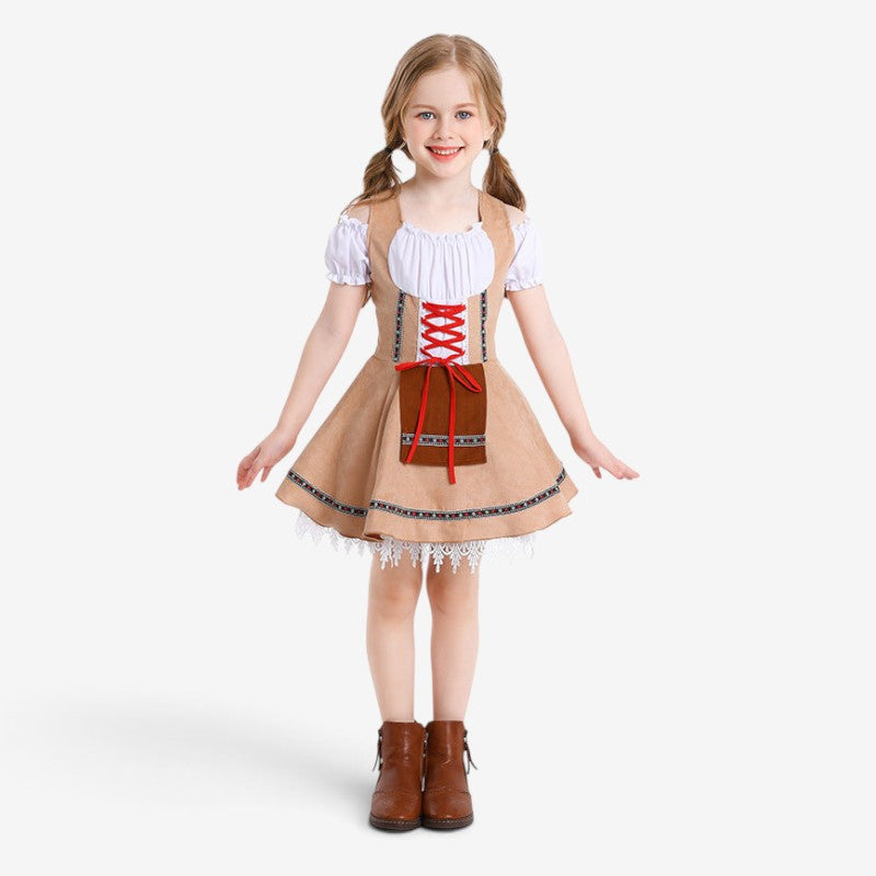 Mädchen Trachtenkleid mit Schnürmieder und Spitzenunterrock