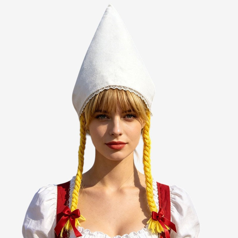 Damen Trachtenhaube aus Baumwollvelours mit Spitzenrand
