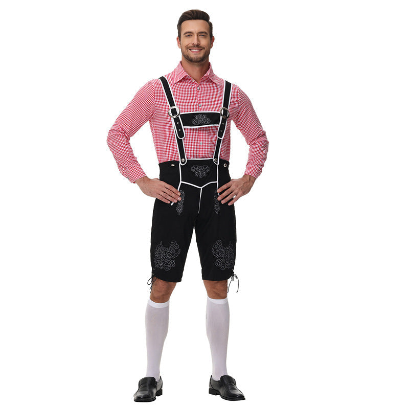 Herren Trachtenlederhose mit Hosenträgern und Stickereien