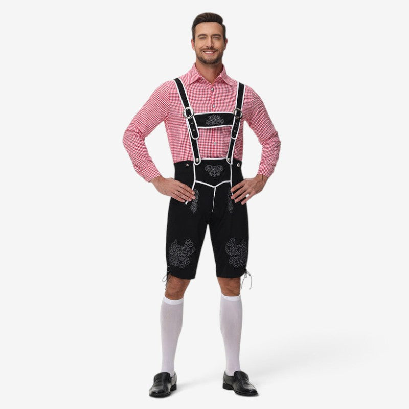 Herren Trachtenlederhose mit Hosenträgern und Stickereien