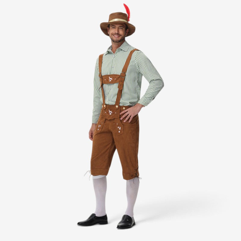 Herren Trachtenlederhose mit Hosenträgern und Stickereien