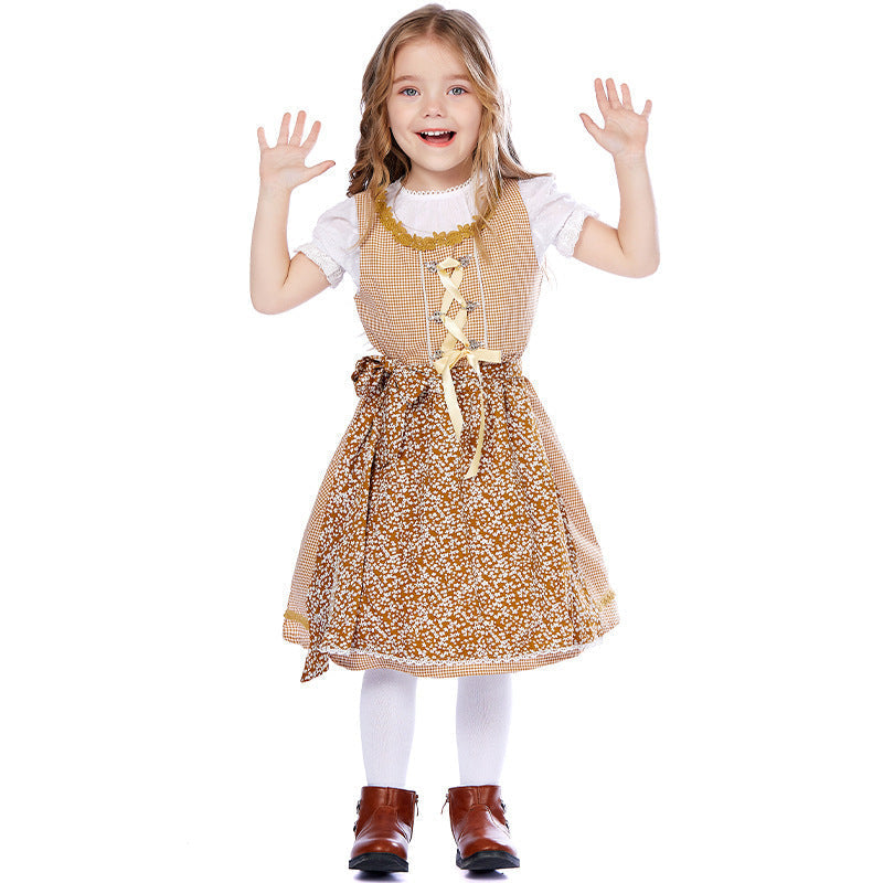 Mädchen Trachtenkleid mit Schürze und Puffbluse