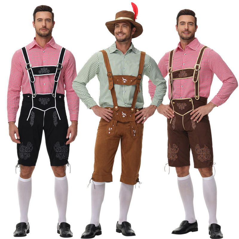 Herren Trachtenlederhose mit Hosenträgern und Stickereien