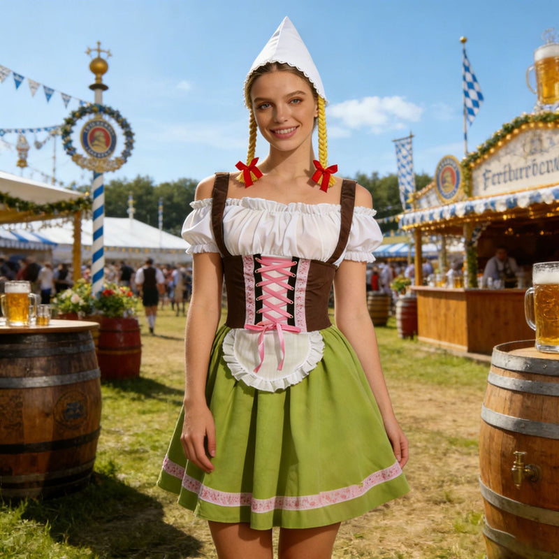 Damen Dirndl-Kostüm mit Schnürung und Schürze