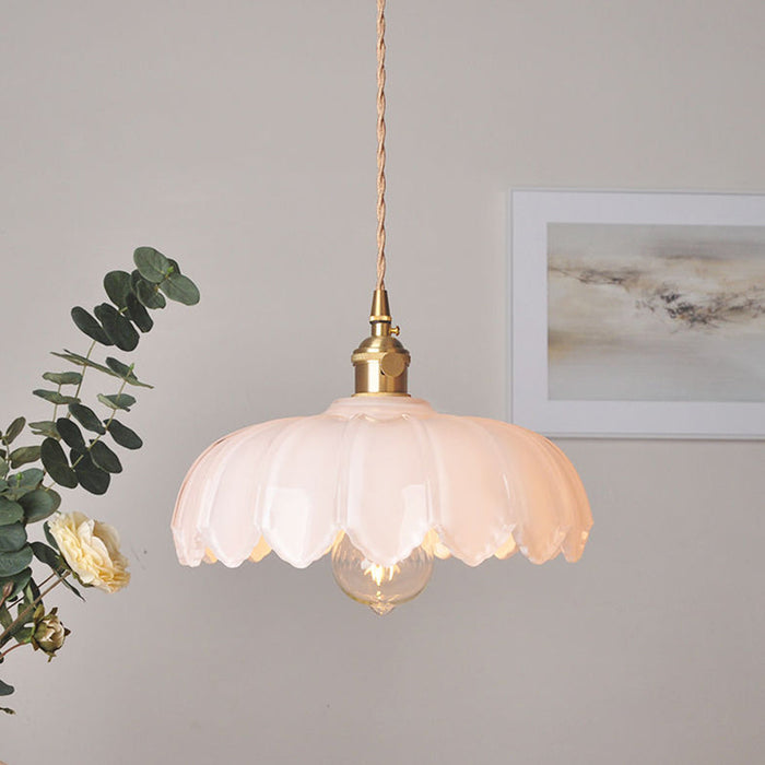 Aurela - Vintage-Pendelleuchte in Glasblume mit Blaseneffekt