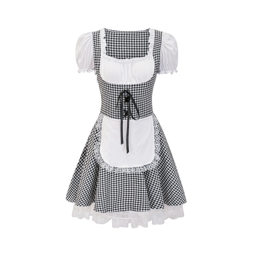 Damen Dirndl mit Karomuster und Rüschendetails