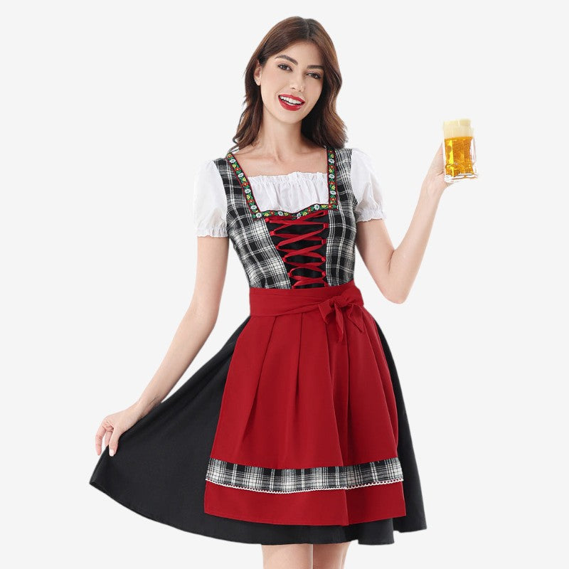 Damen Dirndlkleid mit kariertem Mieder und Puffärmeln
