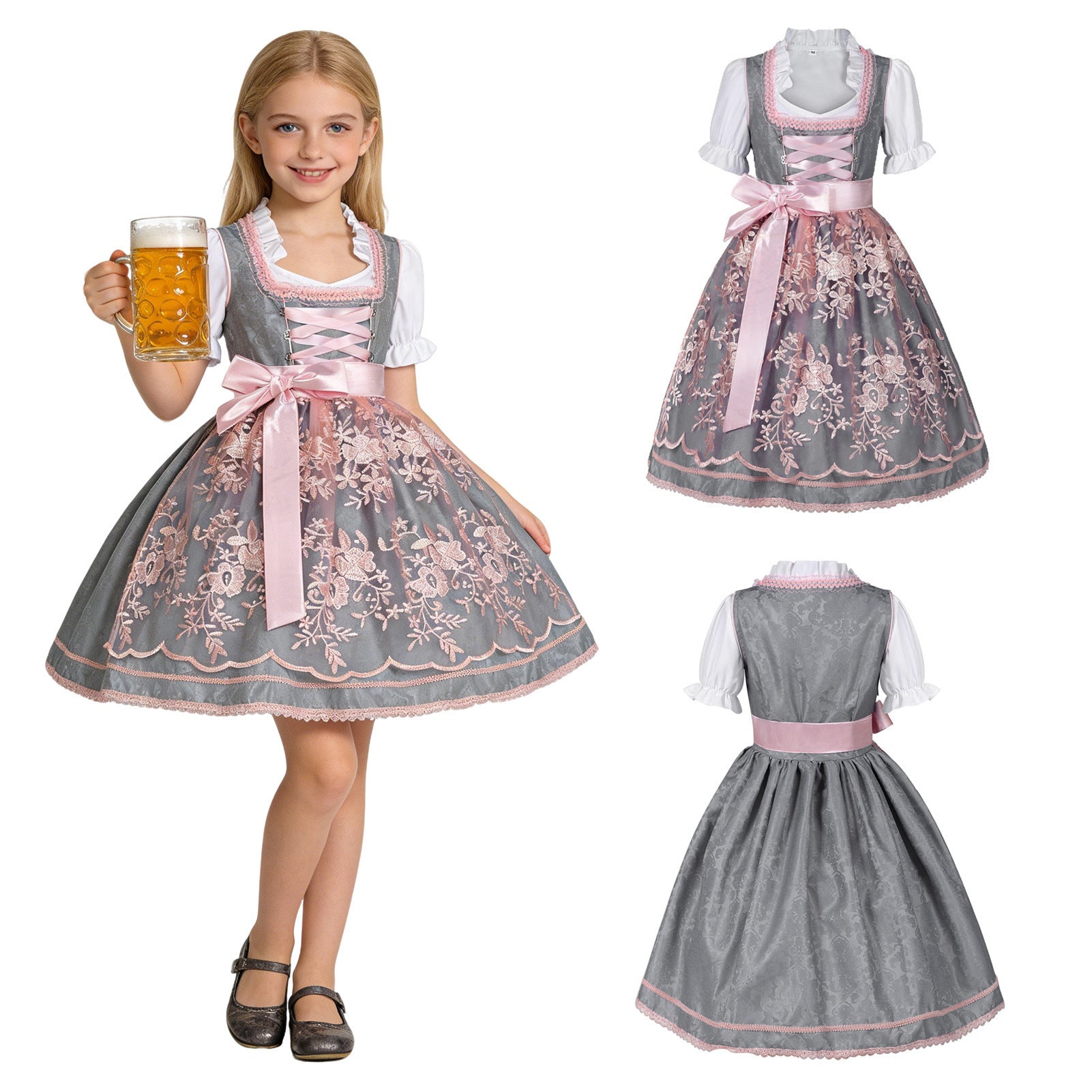 Mädchen Dirndl mit bestickter Schürze und Rüschenbluse