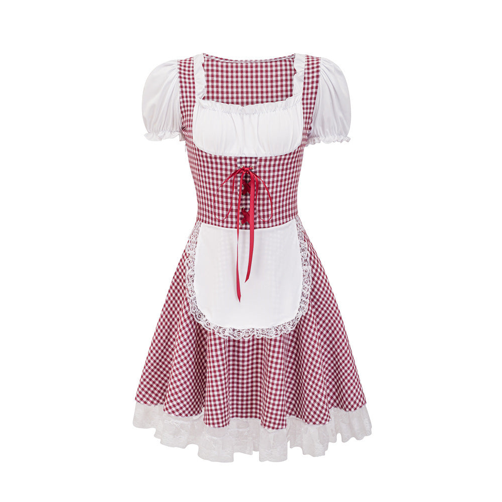 Damen Dirndl mit Karomuster und Rüschendetails
