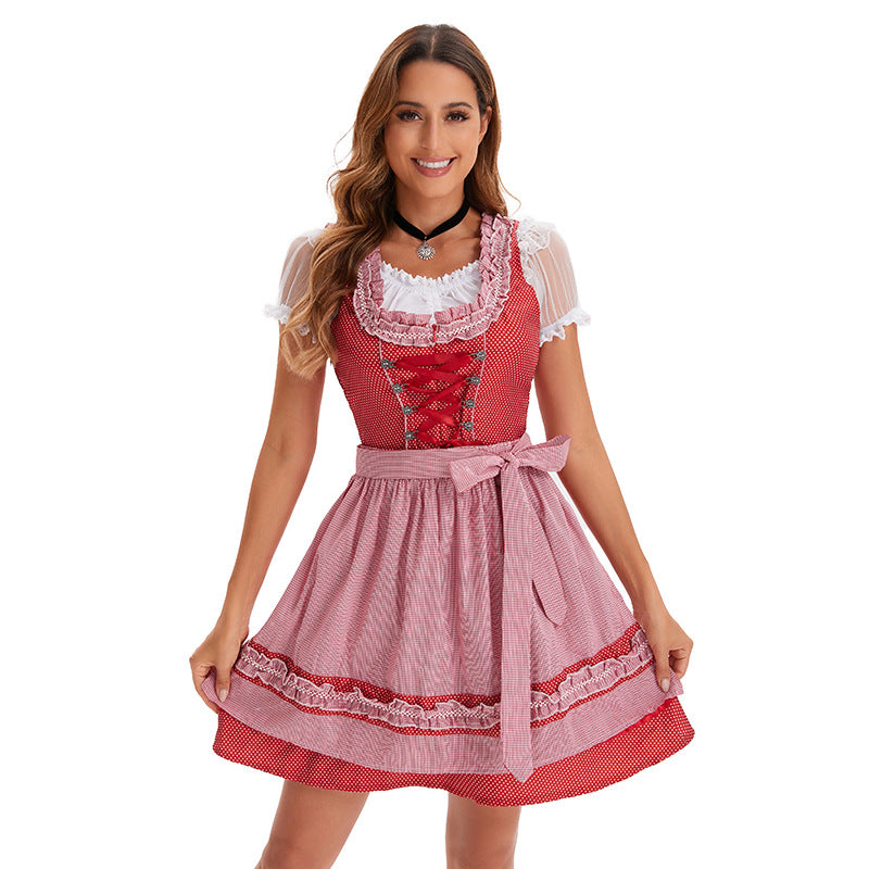 Kurzes Dirndlkleid für Damen mit Spitzen und Schürze