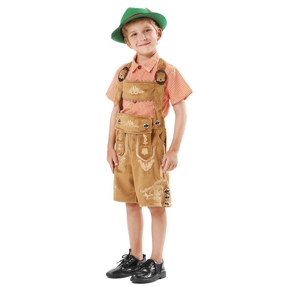 Kurze Kinderlederhose mit Stickerei für Jungen