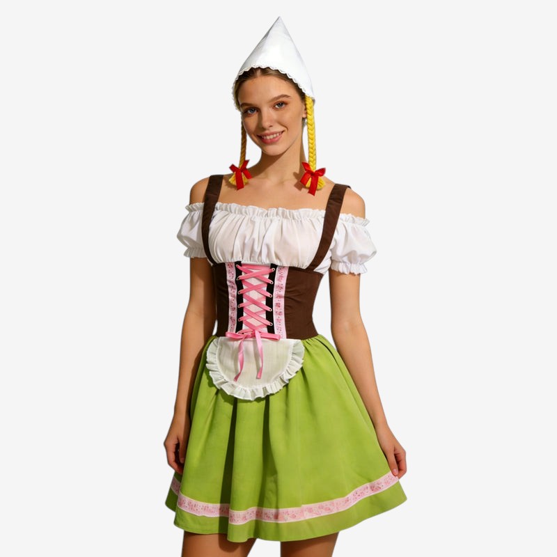 Damen Dirndl-Kostüm mit Schnürung und Schürze