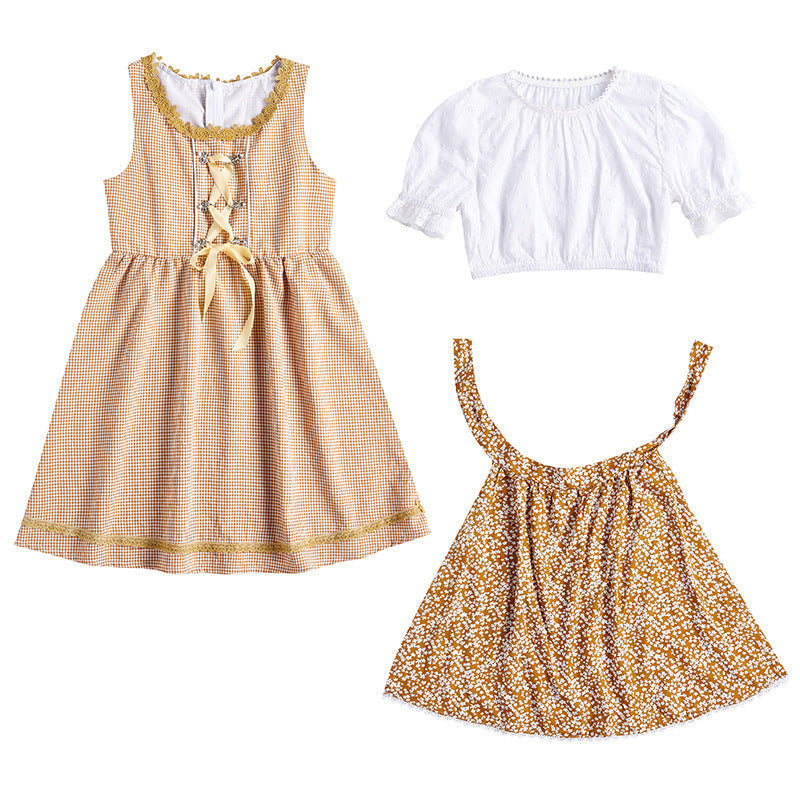 Mädchen Trachtenkleid mit Schürze und Puffbluse