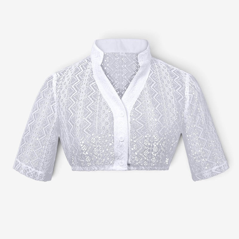 Damen Spitzenbolero Bluse mit Stehkragen