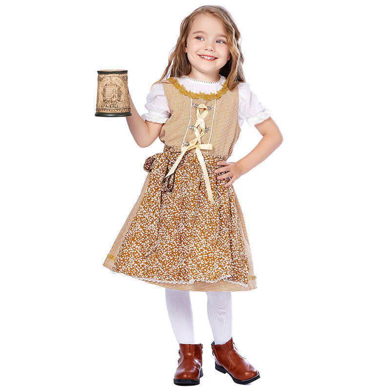 Mädchen Trachtenkleid mit Schürze und Puffbluse