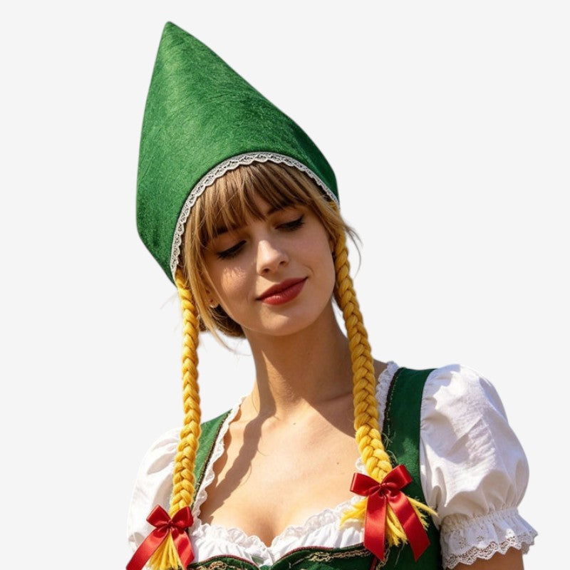 Damen Trachtenhaube aus Baumwollvelours mit Spitzenrand