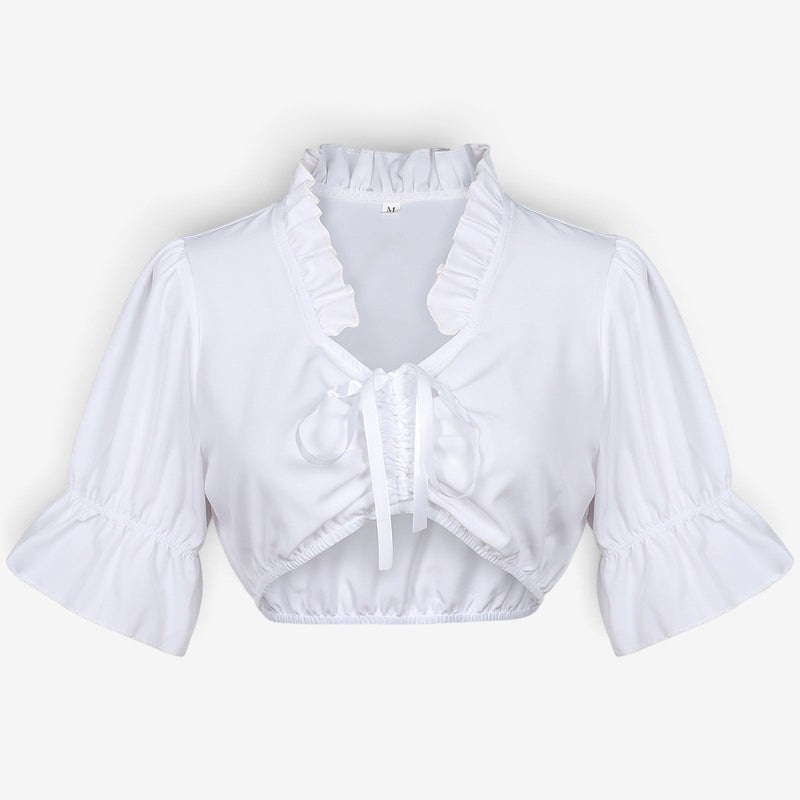 Damen Spitzenbolero Bluse mit Stehkragen
