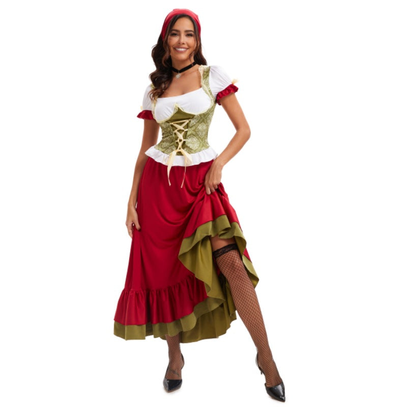 Kurzes Dirndlkleid für Damen mit Spitzen-Schürze