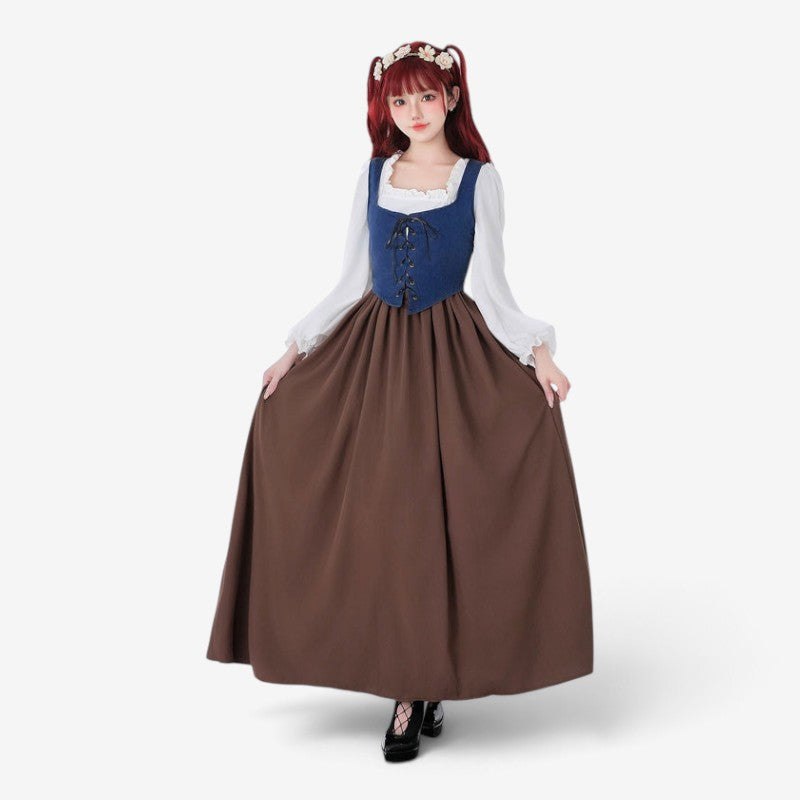 Damen Dirndlkleid mit Schnürmieder und Rüschenärmeln