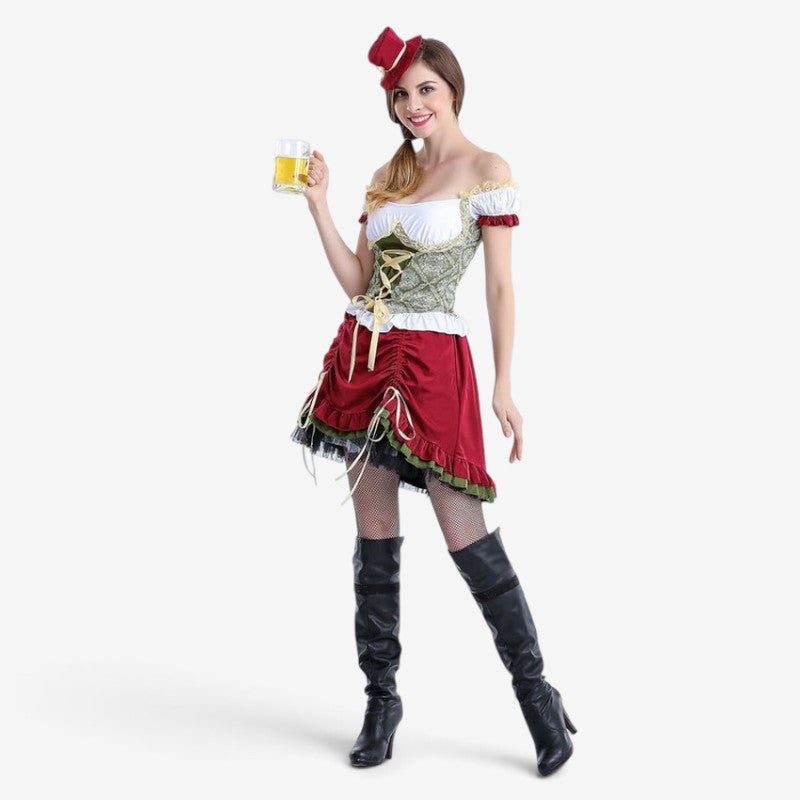 Kurzes Dirndlkleid für Damen mit Spitzen-Schürze