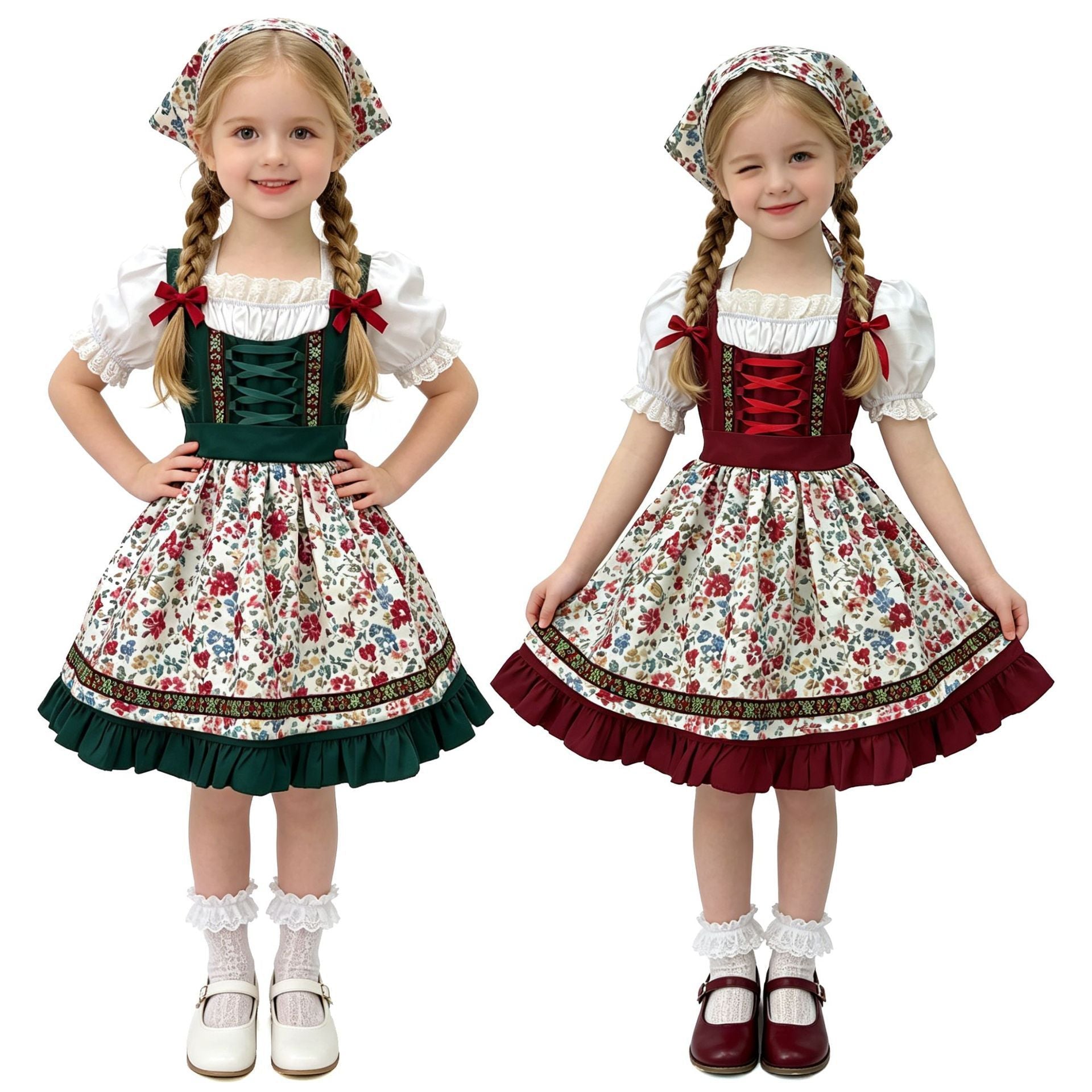 Mädchen Trachtenkleid mit Schürze und Haarband