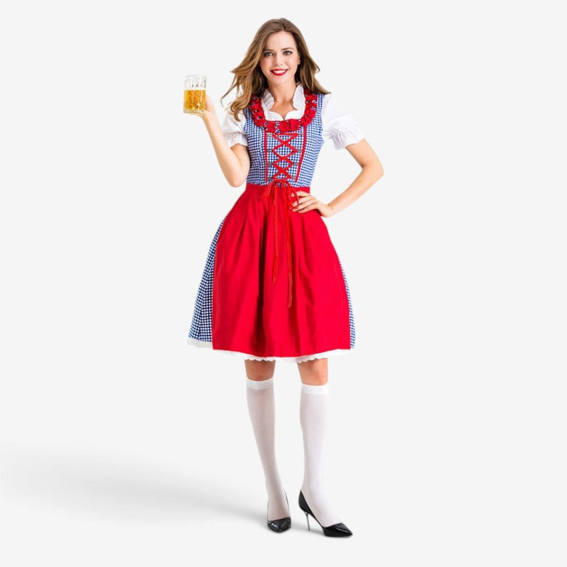 Damen Dirndl mit Karomuster und Schürze