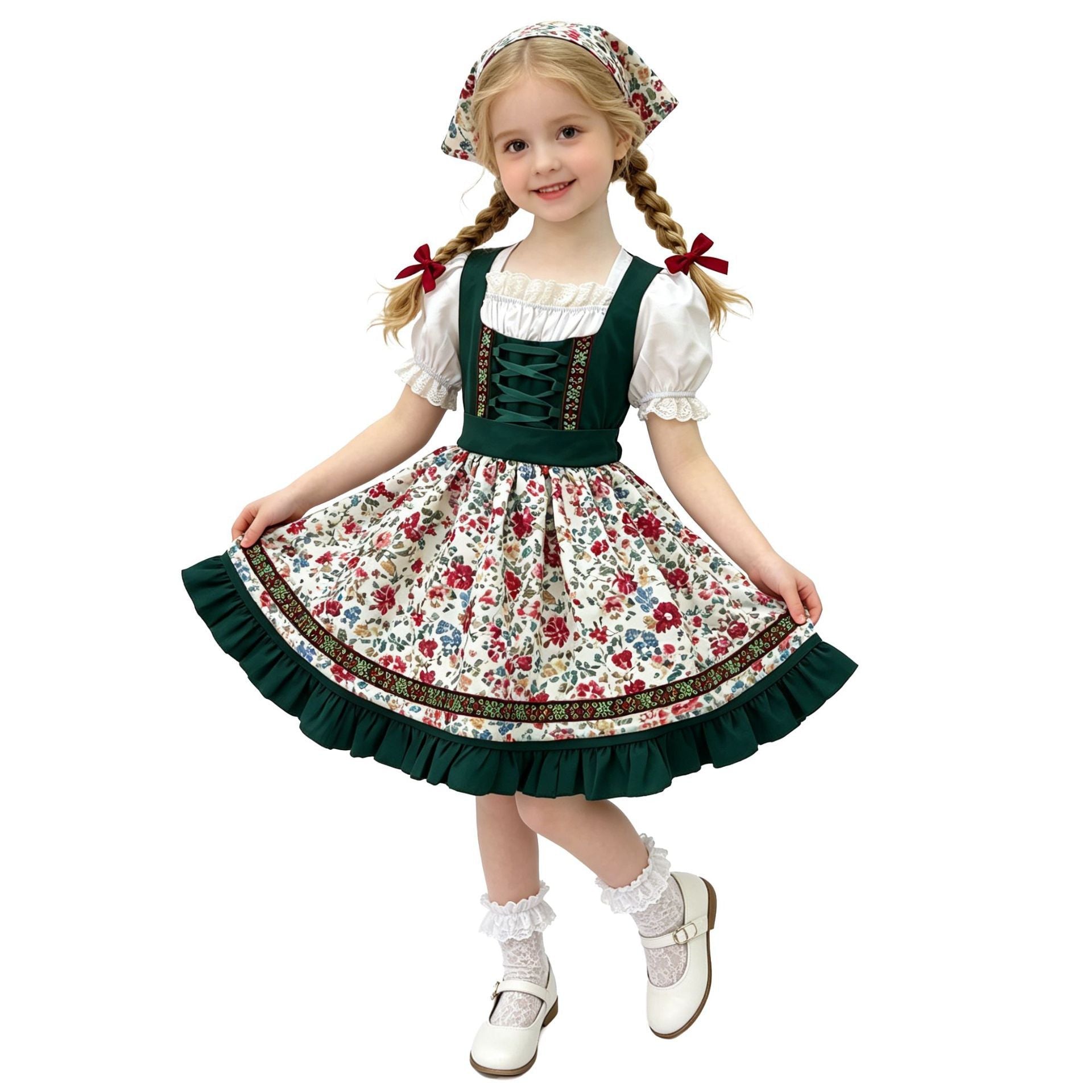 Mädchen Trachtenkleid mit Schürze und Haarband