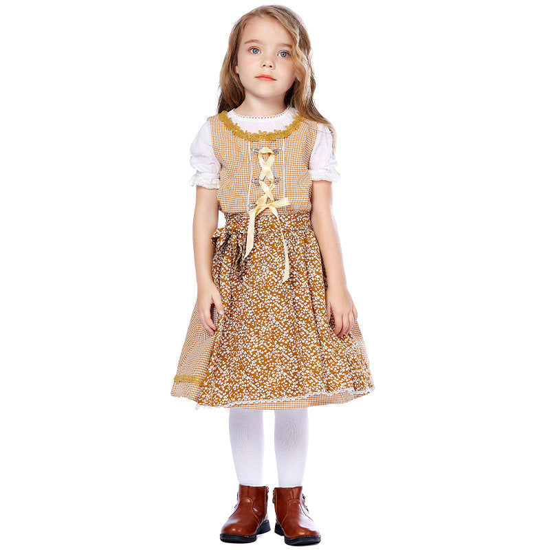 Mädchen Trachtenkleid mit Schürze und Puffbluse