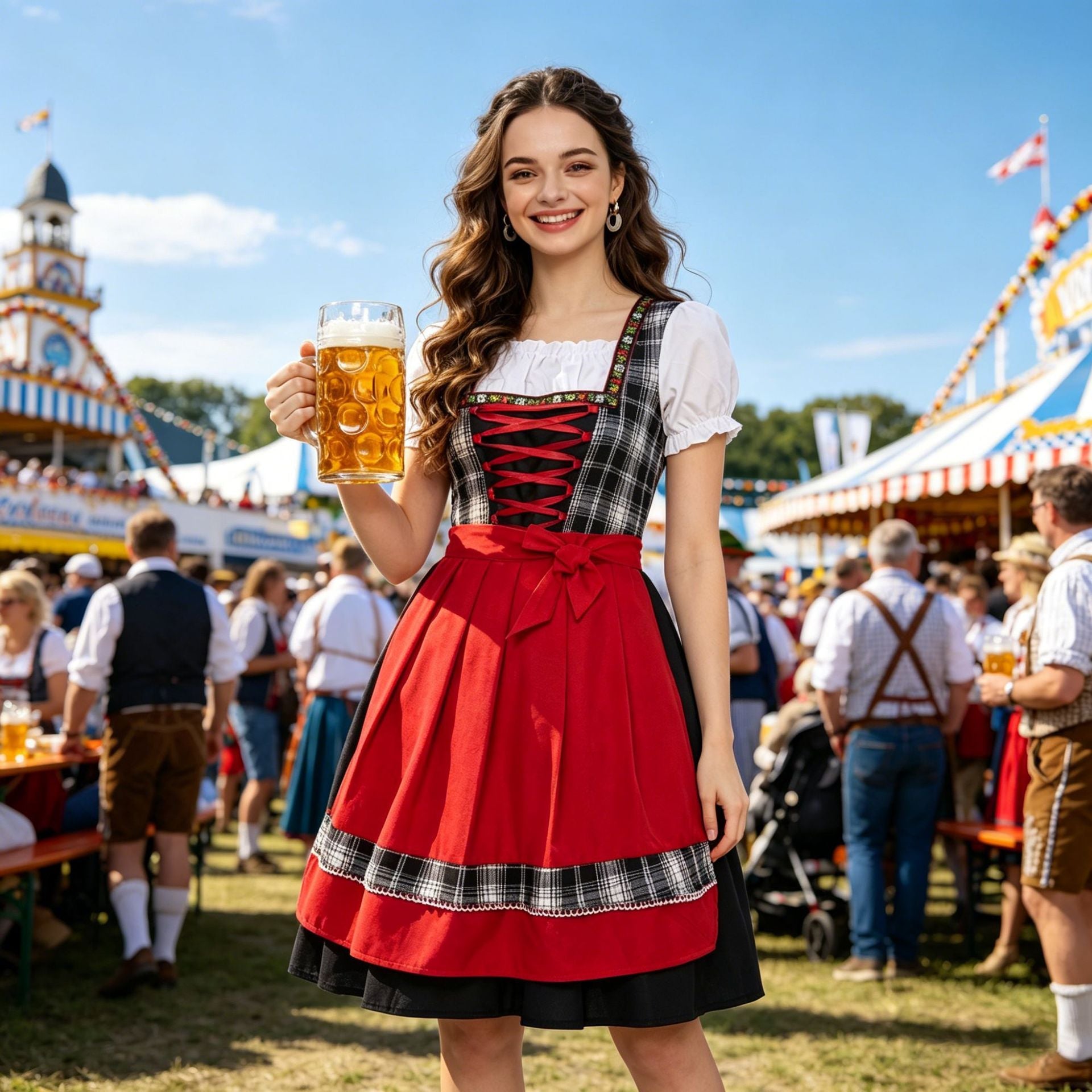 Damen Trachten-Dirndl mit Schnürung und A-Linie