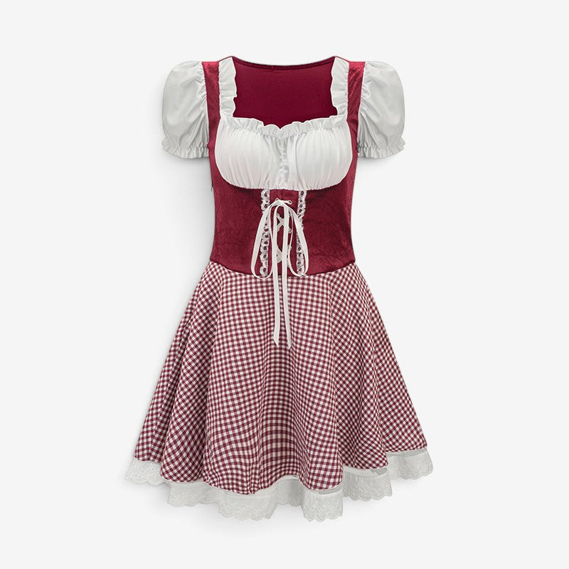 Damen Mini-Dirndl mit Puffärmeln und Schnürung